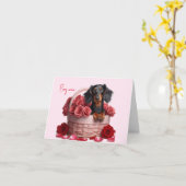 Carte de la Saint-Valentin pour Dachshund à poils (Fleur jaune)