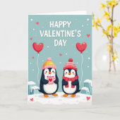 Carte de la Saint-Valentin pour Manchots Rayés (Fleur jaune)