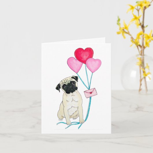 Carte de la Saint-Valentin pour pug (Fleur jaune)