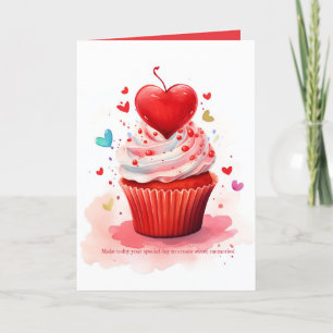 Carte de la Saint-Valentin Red Heart Sweet Cupcake