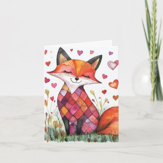 Carte de la Saint-Valentin renard à l'aquarelle (Devant)