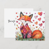 Carte de la Saint-Valentin renard à l'aquarelle (Devant / Derrière)