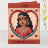 Carte de la SAINT-VALENTIN rétro pliante fille asi (Fleur jaune)