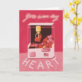 Carte de la Saint-Valentin rétro rose et rouge pou (Fleur jaune)