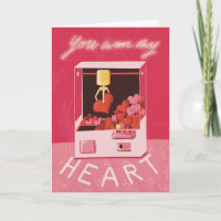 Carte de la Saint-Valentin rétro rose et rouge pou