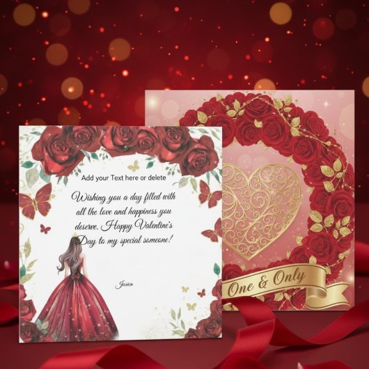 Carte de la Saint-Valentin Robe de Rose Rouge Pers