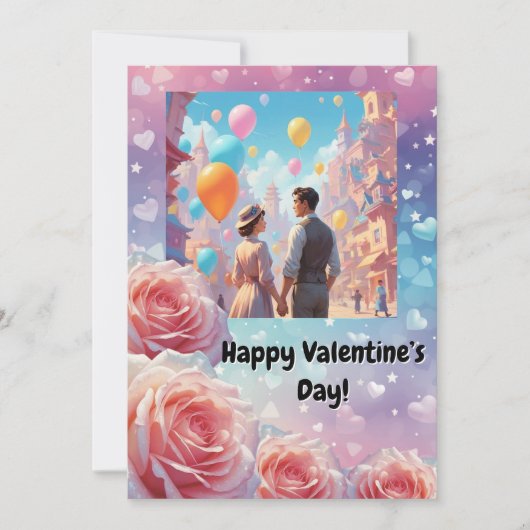 Carte de la Saint-Valentin Rose et Cœurs (Devant)