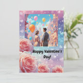 Carte de la Saint-Valentin Rose et Cœurs (Debout devant)