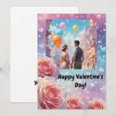 Carte de la Saint-Valentin Rose et Cœurs (Devant / Derrière)