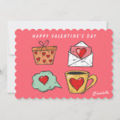 Carte de la Saint-Valentin rose et rouge coeur amu (Devant)