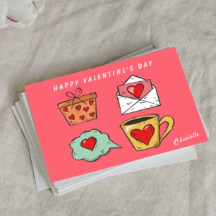 Carte de la Saint-Valentin rose et rouge coeur amu