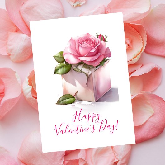 Carte de la Saint-Valentin Rose rose dans une boît