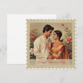 Carte de la Saint-Valentin tenue indienne vintage (Devant / Derrière)