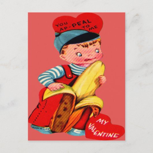 Carte de la Saint-Valentin vintage rétro banane (Devant)