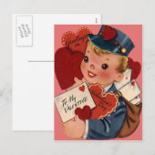 Carte de la Saint-Valentin vintage rétro facteur (Devant / Derrière)