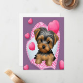 Carte de la Saint-Valentin Yorkie et Cœurs (Devant/Arrière en situation)