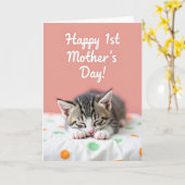 Carte de la sieste du chaton à pois (Fleur jaune)