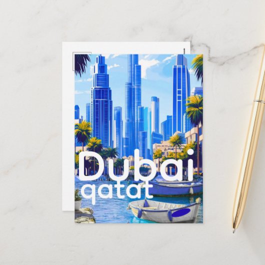 Carte de la skyline de Dubaï, monuments modernes d (Devant/Arrière en situation)