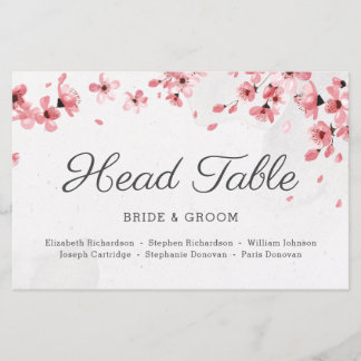 Carte de la tête de table en fleur de cerisier ros