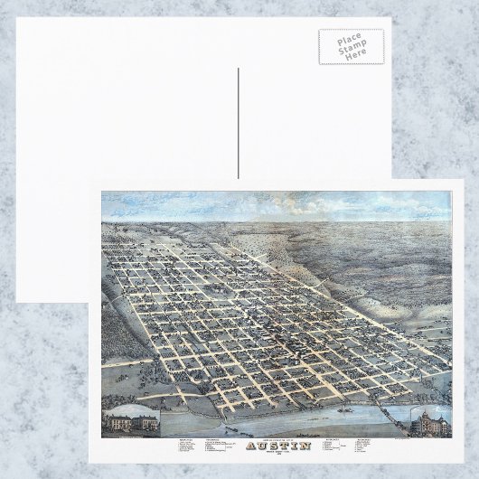 Carte de la ville aérienne antique d'Austin, Texas