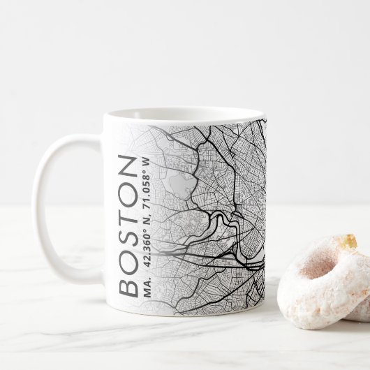 Carte de la ville de Boston | Café Mug (Avec donut)