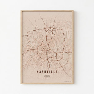 Carte de la ville du Tennessee en impression cuivr