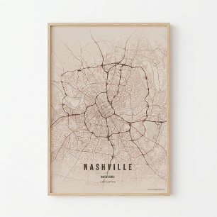 Carte de la ville du Tennessee, impression rustiqu