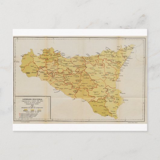 Carte de l'activité mafieuse en Sicile Italie 1900 (Devant)