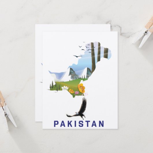 Carte de l'affiche de voyage au Pakistan (Devant/Arrière en situation)