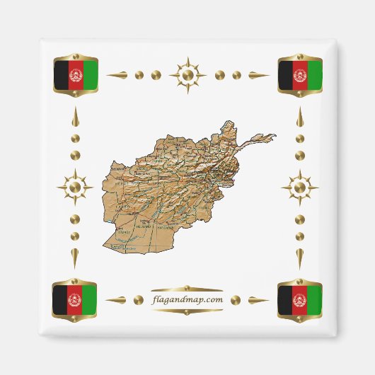 Carte de l'Afghanistan + Magnet des drapeaux (Devant)