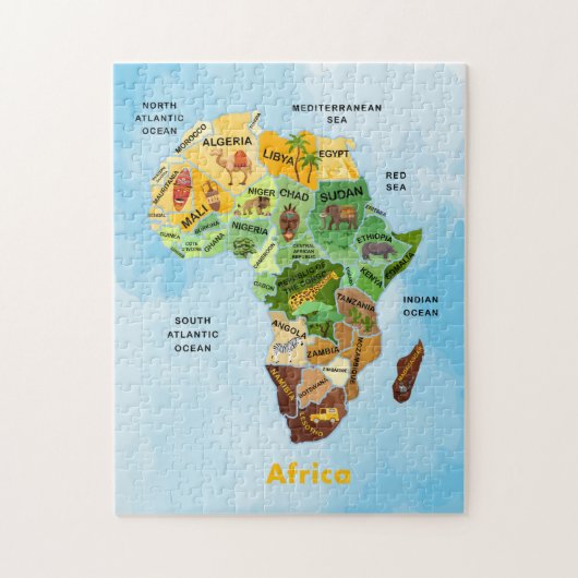 Carte de l'Afrique aquarelle art puzzle (Vertical)