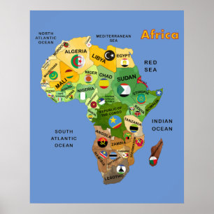 Carte de l'Afrique avec drapeaux Poster