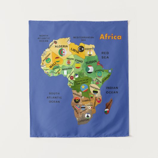 Carte de l'Afrique avec drapeaux Tapisserie (Devant)