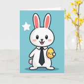 Carte de l'ami lapin joyeux (Fleur jaune)