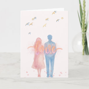 Carte de l'Amour de Couple à l'Aquarelle Rêveuse -