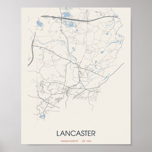 Carte de Lancaster Massachusetts Poster (Devant)