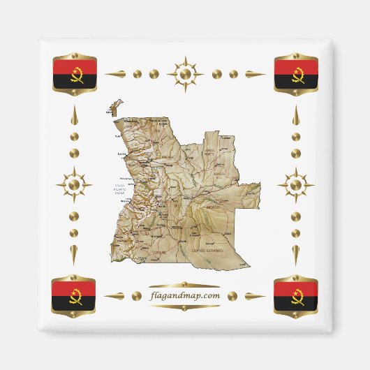 Carte de l'Angola + Magnet des drapeaux (Devant)