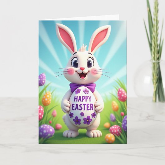 Carte de Lapin avec Œuf à Points (Devant)