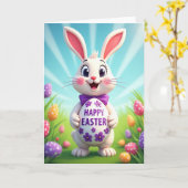 Carte de Lapin avec Œuf à Points (Fleur jaune)