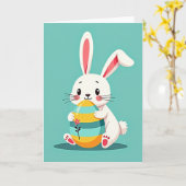 Carte de lapin avec œuf rayé (Fleur jaune)
