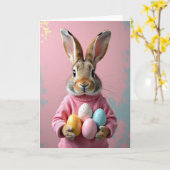Carte de Lapin avec Œufs Pastel (Fleur jaune)