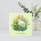 Carte de lapin blanc et de fleurs (Debout devant)