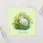 Carte de lapin blanc et de fleurs (Devant/Arrière en situation)