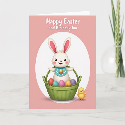 Carte de lapin dans un panier à pois (Devant)