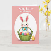 Carte de lapin dans un panier à pois (Fleur jaune)