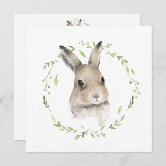 Carte de lapin d'aquarelle d'animal forestier (Devant / Derrière)