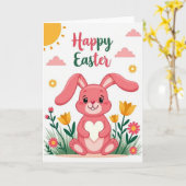 Carte de Lapin de Bon Printemps (Fleur jaune)