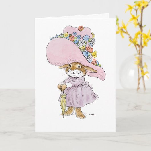 Carte de lapin de capot de Pâques (Fleur jaune)