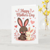 Carte de lapin de la fête des mères adorée (Fleur jaune)