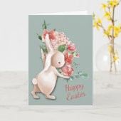 Carte de lapin de Pâques livrant des fleurs (Fleur jaune)